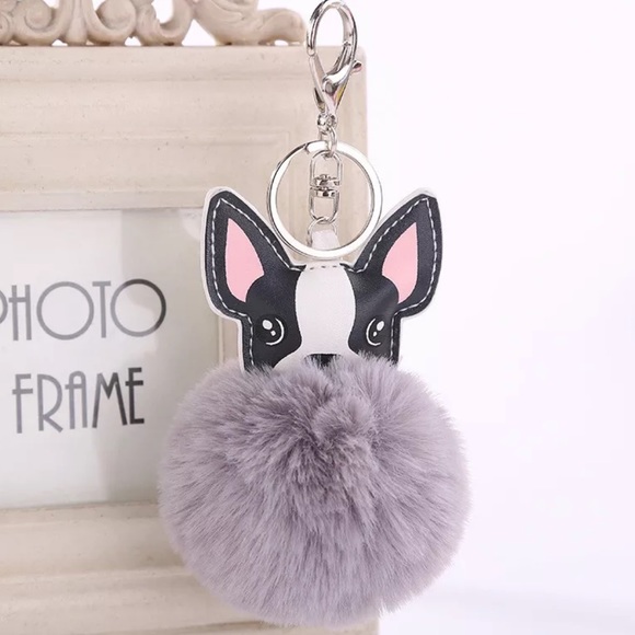 Pawsitively Posh Accessories - {LUCIA} boston terrier dog fur charm keychain